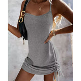 Wjczt Summer Sleeveless Sling Mini Short Dress Women Casual Fashion Backless Drawstring Low Collar Solid Sexy Spring 2023 New Dresses