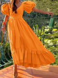 Wjczt 2024 Women Casual Solid Sundress Summer Vintage Holiday Party Vestidos ZANZEA Elegant Short Lantern Sleeve V Neck Kaftan Dress