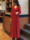 Wjczt Seawefit Puff Long Sleeve Maxi Dress Women Chiffon Deep V-Neck Dresses Elegant Sexy Robes Belt Polka Dot Ball Gown Outfit