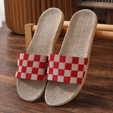 Wjczt New Checkerboard Linen Slippers Women 2022 Summer Indoor Home Shoes Household Non-slip Couple Four Seasons Men's Sandals Y