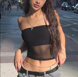 Wjczt Mesh Corset Black Y2K Tops Women Transparent Crop Top Stretch Tube Top Sexy Cami Tops Summer Streetwear 2000s Clothes