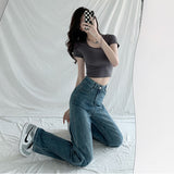 Wjczt Jeans Women Baggy High Waist Pants 2022 New Fashion Straight Leg Pants Y2k Denim Trousers Vintage Loose Washed Mom Jeans