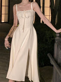 Wjczt Midi Bandge Dress For Women Summer New Elegant Vestidos Vintage Fashion Lady Evening Sundress Female Korean Slim Clothing