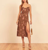 Wjczt Retro Dresses Slim Chic Brown Dress Sexy Dot Print Split Vestidos Vintage Tube Top Women Dress