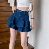 Wjczt Vintage Denim Mini Skirts Women Summer Sexy Solid Colour Ball Gown Skirts Jeans Female Casual Pocket Slim A-line Mini Skirts