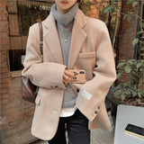 Wjczt Autumn Warm Wool Tailored Coats Women Loose Apricot Solid Suit Jackets Patchwork Long Sleeves Outwear Korean Fashion New