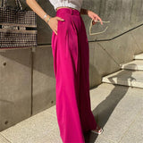 Wjczt Rose Red Loose High Waist Wide Leg Women 2022 Spring Autumn Casual Solid Straight Office Long Pants Female Trousers