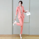 Wjczt 2022 Summer New Korean Fashion Elegant Women's Pants Suit Printed Vest Flannel Jacket Casual Trousers Three Piece Set Blazer