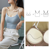 Wjczt Sexy Girl's Beautiful Back Crop Top Women Ice Silk Fixed Cup Push?Up Wireless Soft Skin-Friendly Camisole 2022 New