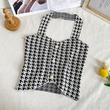 Wjczt Houndstooth V Neck Halter Top Crop Top Women Sexy Backless Camisole Knitting Soft Comfortable Vest Women 2022 New