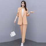 Wjczt 2022 Spring Autumn OL Two Pieces Pants Set Office Lady Graceful Suit Coats+Trousers Sets Women's Working Basic Solid Clothing