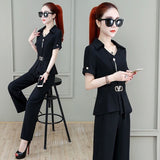 Wjczt Korean Style Summer Elegant Women's Pants Set Belt Decorative Asymmetric Chiffon Shirt Casual Pants Two-piece Set Tracksut