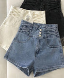 Wjczt New Streetwear Female High Waist Wide Leg Vintage Denim Shorts Spring Summer Women Loose Washed Solid Color Jeans Shorts
