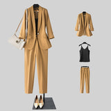 Wjczt Women's High-End Graceful Work Clothing 2022 Spring Summer Thin Office Lady Elegant Purple Suit Coats+Sling Vest+Pants Outfits