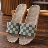 Wjczt New Checkerboard Linen Slippers Women 2022 Summer Indoor Home Shoes Household Non-slip Couple Four Seasons Men's Sandals Y