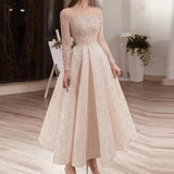 Wjczt Woman Fashion Evening Dress Sexy Slim Fit Long Sleeved Mid Dress Elegant Sequins Solid Color A-Line Party Dresses