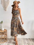 Wjczt Summer new women's fashion casual halter sleeveless vest print waist dress