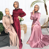 Wjczt Summer Elegant Solid Color Colorful Temperament Long Skirt Ladies Open Shouder Robe Satin Large Size Belt Muslim Woman Abaya