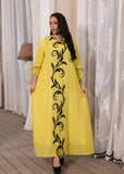 Wjczt Casual Fashion Abayas Embroidered Fabric Arab Women's Gown Kaftan Dubai Turkey With Cap Style Plus Size Muslim Dress Robe Femme