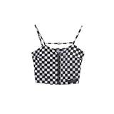 Wjczt Black White Plaid Crop Top Women Design Zipper Camisole Slim Sexy Tank Top French Chic Sports Bandeau Girl Summer 2022 New