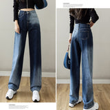 Wjczt Chic High Waist Loose Woman Jeans Casual Gradient Color Wide Leg Pants Women Long Trousers Spring Femme Denim Pants