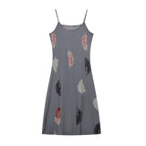 Wjczt Summer new women's fashion casual loose sleeveless V-neck feather print dress