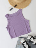 Wjczt Casual Basic Ribbed Knit Crop Top for Women Summer Sleeveless Round Neck Tank Cute Baby Tee Grunge Y2K Korean Fashion Streetwear