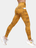 Wjczt Tie Dye Sport Leggings Women High Waist Fitness Leggings with Pockets Seamless Gym Printed Leggings Gym Clothing