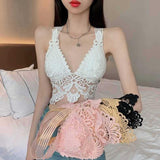Wjczt Sexy Lace Beautiful Back Tank Top Solid Color Hollow Camisole Seamless Breathable Padded Underwear Backless 2022 New