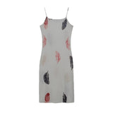 Wjczt Summer new women's fashion casual loose sleeveless V-neck feather print dress