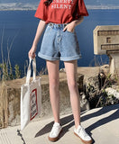 Wjczt New Summer Women High Waist Wide Leg Denim Shorts Casual Female Loose Fit Streetwear Solid Color Straight Jeans Shorts