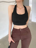 Wjczt Vest Sexy Crop Top Women Fashionable Solid Color Cross Hanging Neck Short Camisole Slim Midriff-baring Backless Women Summer