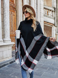 Wjczt Autumn Winter New Turtle Neck Plaid Fringed Shawl Cloak Fashion Casual Coat Cloak Pullover Women Sweater Long Sleeve Top