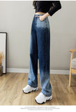 Wjczt Chic High Waist Loose Woman Jeans Casual Gradient Color Wide Leg Pants Women Long Trousers Spring Femme Denim Pants