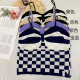 Wjczt Checkerboard Crop Top Women Sexy Hollowed Knitting Tank Top Bowknot Soft Comfortable Breathable Camisole 2022 New