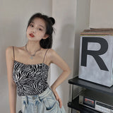 Wjczt Women Summer Crop Tops Zebra Print Camisole Tube Top Basic Bodycon Tee Vest Sleeveless Spaghetti Strap Cami Fashion Tank Tops