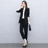 Wjczt 2022 Spring Autumn OL Two Pieces Pants Set Office Lady Graceful Suit Coats+Trousers Sets Women's Working Basic Solid Clothing