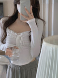 Wjczt Spring Basic Lace Y2k Crop Tops Woman Slim Pure Color Korean T-shirt Office Lady Casual Fashion Clothing Female Design