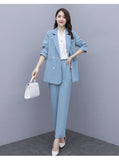 Wjczt 2022 Spring Autumn OL Two Pieces Pants Set Office Lady Graceful Suit Coats+Trousers Sets Women's Working Basic Solid Clothing