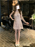 Wjczt Sexy Strap Y2k Mini Dress Women Pink Korean Style Party Dress Office Lady Sleeveless Fashion Dress Slim Design Summer Chic