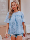 Wjczt Women Summer Short Sleeve Lace Jacquard Loose Blouse Elegant Solid Sweet Kawaii Shirts Korean Fashion Hollow Out Chiffon Tops