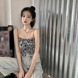 Wjczt Women Summer Crop Tops Zebra Print Camisole Tube Top Basic Bodycon Tee Vest Sleeveless Spaghetti Strap Cami Fashion Tank Tops