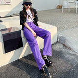 Wjczt Purple Jeans 2022 Spring Vintage Denim Trousers Fashion Elegant Solid  Pants Casual High Waist  Femme Straight Jeans For Women