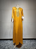 Wjczt Gorgeous Party Style Womans Abaya Middle East Dubai Fashion Muslim Dress Polyester Cotton Stripe Gilding Special Lace Diamond