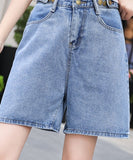 Wjczt New Summer Women High Waist Wide Leg Denim Shorts Casual Female Loose Fit Streetwear Solid Color Straight Jeans Shorts