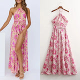 Wjczt Foridol Casual Floral Boho Elegant French Dress Women Pink Flower Print Bohemian Beach Style Summer Mini Dress