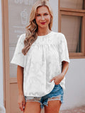 Wjczt Women Summer Short Sleeve Lace Jacquard Loose Blouse Elegant Solid Sweet Kawaii Shirts Korean Fashion Hollow Out Chiffon Tops