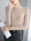 Wjczt Turtleneck Sweater Women Pullovers Fashion Basic Tops Women Solid Color Knitted Pullovers Long Sleeve Bottoming Knitt Sweater