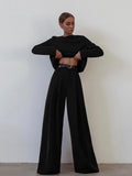 Wjczt Classic Wide Pants Floor-Length Pleated Loose Women Trousers Spring Wide Leg Pants Vintage Female Palazzo Pants