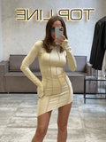 Wjczt Sexy Solid Patchwork O Neck Mini Dress Women Autumn Bodycon Long Sleeve Slim Fit Elegant Party Club Vestido